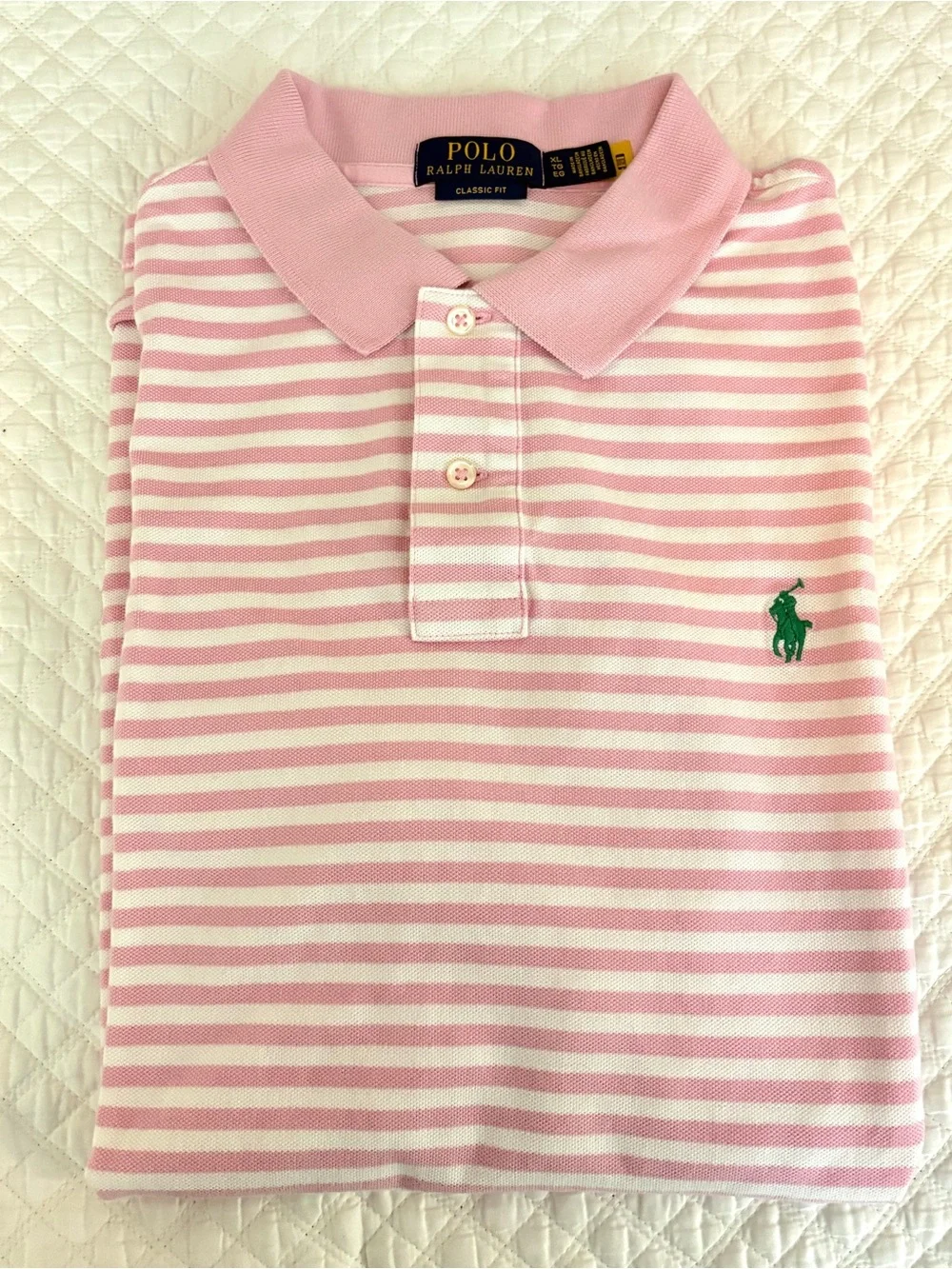 Ralph Lauren Pink & White Striped Polo with Green Pony